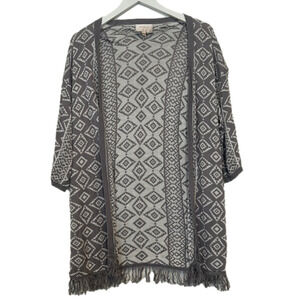 SKIES Are Blue Aztec Fringe Open Front Cardigan, Small